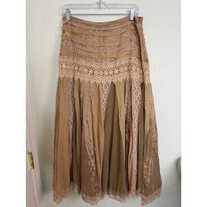 DIMRI Vintage 90s Style Whimsigoth Whimsical Brown Lace Mixed Media Maxi Skirt L